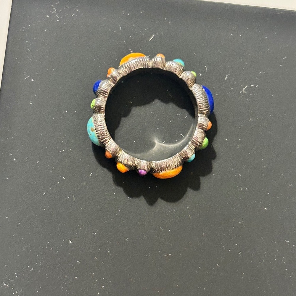 925 Sterling Silver Multi Color Cabochon Gemstone Bohemian Statement Ring Sz 8 - Picture 5 of 6